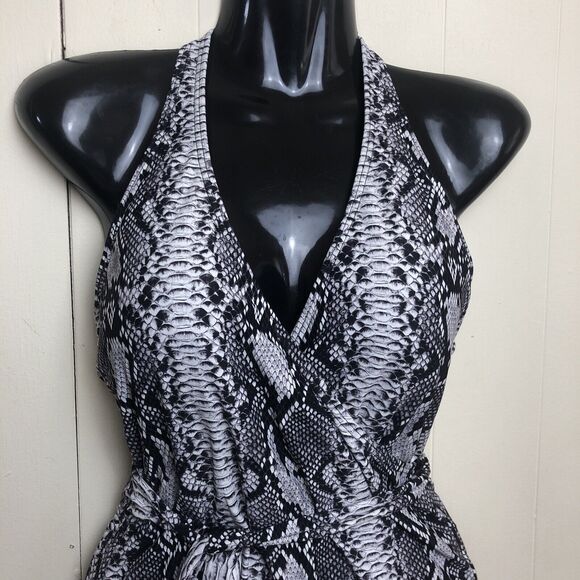 Vince Camuto Women's Snake Print One Piece Swimsuit Size 10 black V Neck Wrap - Picture 3 of 9